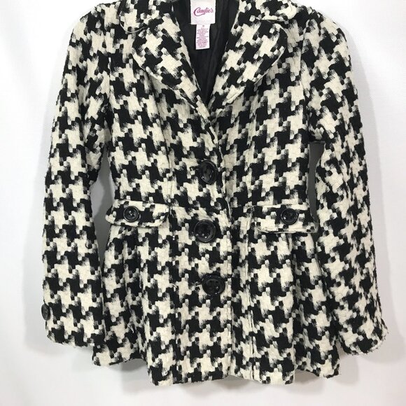 Candie's Houndstooth Jacket Wool Blend Coat Black White Women Size M - Picture 4 of 8